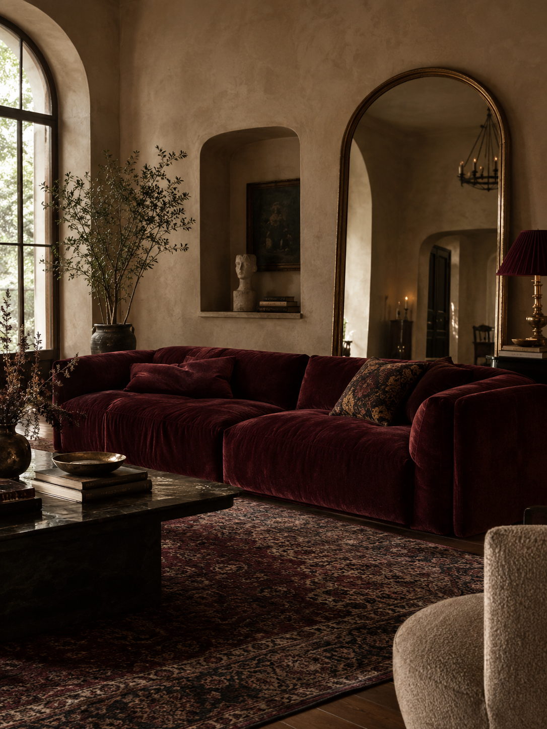 Velvet sofa living room